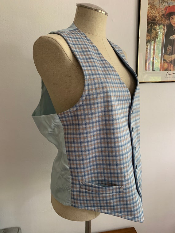 Reversible Vintage Vest | Check Vest | Light Blue… - image 3