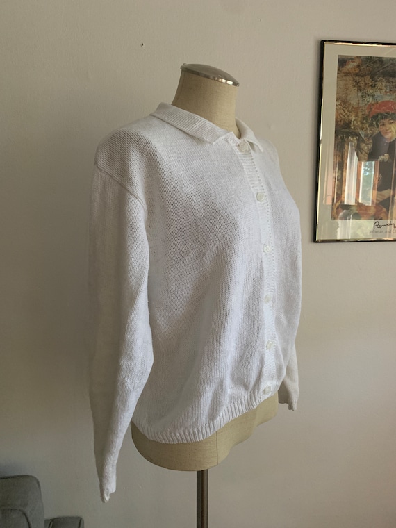Vintage White Cardigan | Knit Cardigan | White Ca… - image 3