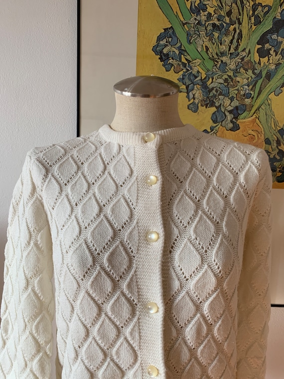 Vintage 60s Sherry Gale White Cardigan | Quilted … - image 1