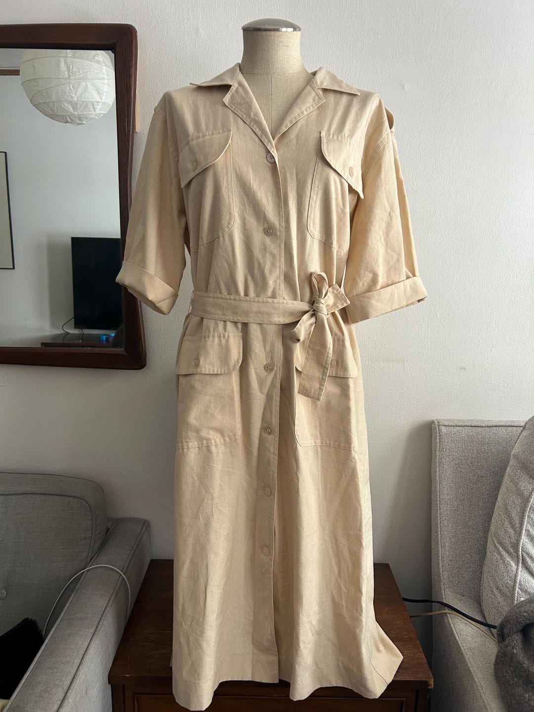 80’s Safari Animal Print Button Up Dress by Sharon Anthony