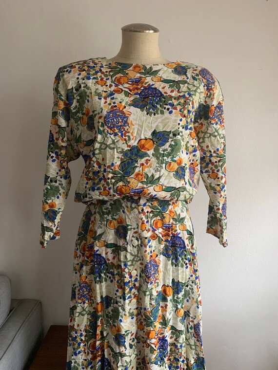 Vintage Skirt & Long Sleeve Set | Fruit and Vase … - image 4