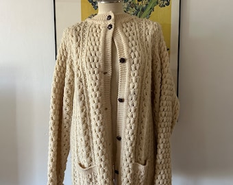 Vintage Chunky Fisherman Cardigan | Cream Knit Sweater | Made in Ireland Sweater | Chunky Sweater | Irish Wool Beige Cardigan | Hand loomed