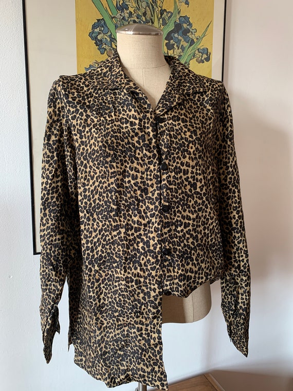 Vintage 100% Silk Top | Silk Leopard Print Blouse… - image 2