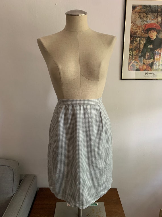 Vintage Gingham Skirt | Light Mint Green and White