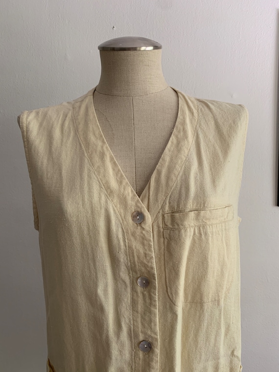 Vintage Chico's Linen Blend Vest | 90s Beige Line… - image 2