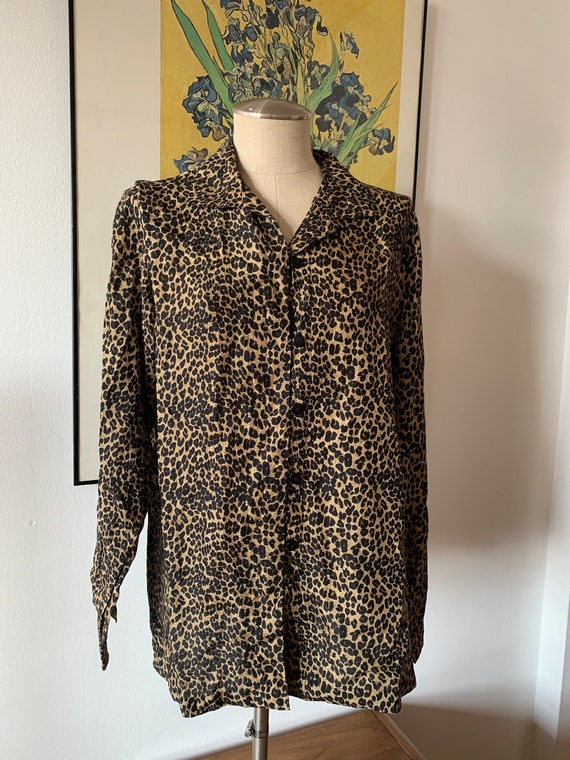 Vintage 100% Silk Top | Silk Leopard Print Blouse… - image 1