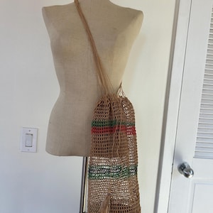 Vintage Handmade Crochet Bag | Woven Shoulder Bag | Wayuu Bag | Long Crochet Summer Handbag | Drawstring Bag | 90s Bag