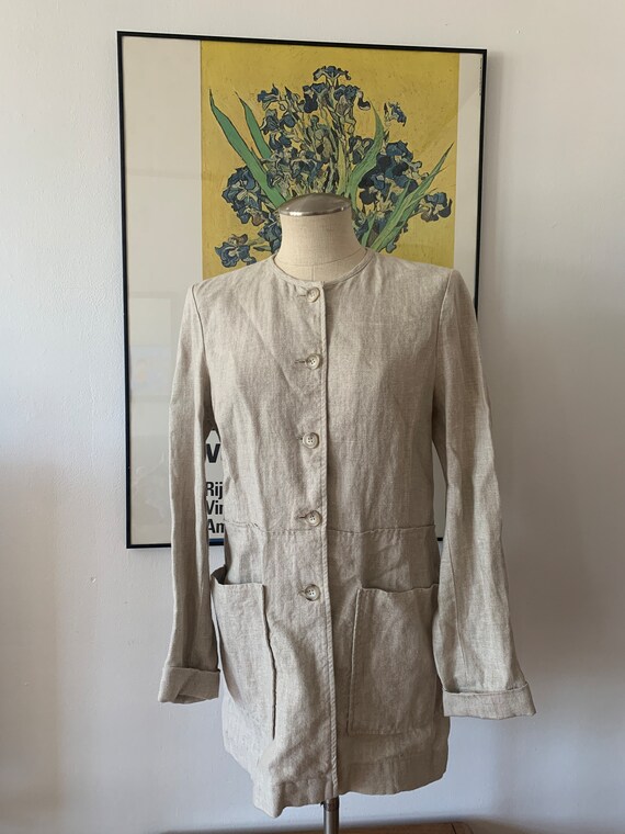 Vintage Canvas Chore Coat Painters Jacket in Cream Worker Jacket