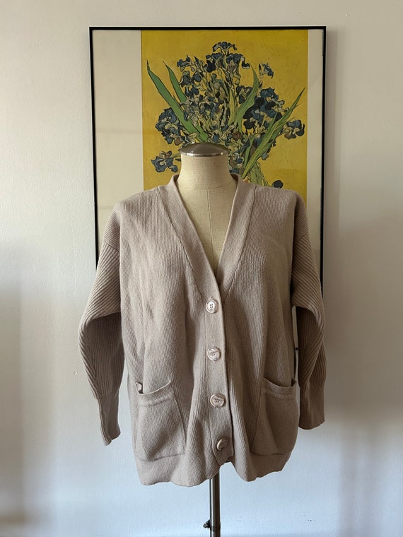 Vintage Lambswool Cardigan | Beige Cardigan | V-Ne