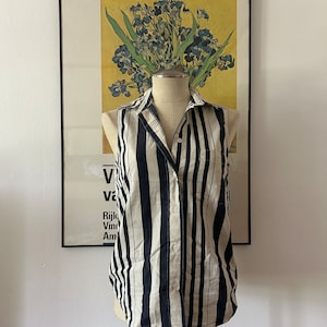 Vintage Cotton Striped Vest Shirt | Vest Shirt | Striped Shirt | Vest Top | Minimalist Clothing | Navy Blue and White Striped Top | 90s Top