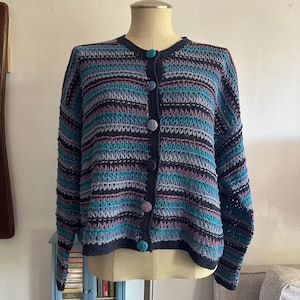 Vintage Knit Cardigan | 90s Knitwear | 90s Knit Cardigan Sweater | Striped Knit Cardigan | Vintage Sweaters | Size Large (L)