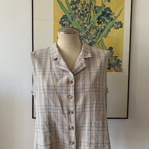 90s Silk Vest | 90s Plaid Vest | Vintage Silk Vest | Casual Boyfriend Style Vest | Neutral Colors Vest | Minimalist Vest | Vest with Pockets