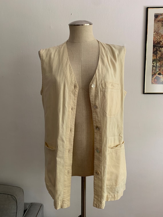 Vintage Chico's Linen Blend Vest | 90s Beige Line… - image 5