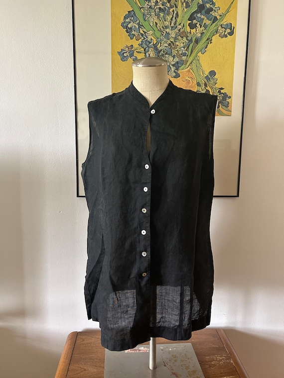 Black Linen Top | Linen Clothing | Vintage Top | L