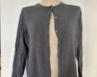 90s LANDS‘END Cotton knit cardigan Vintage Lands'end Grey Cardigan Sweater | Simple Gray