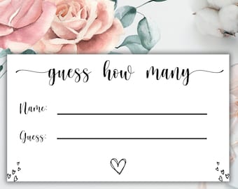 Guessing Game Cards - Guess How Many Game Cards - Printable Guess Cards - Bridal Shower Guessing Game - Guess How Many Game Card Download