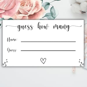 Guessing Game Cards - Guess How Many Game Cards - Printed and Ready to Ship - Bridal Shower Guessing Game - Pack of 60