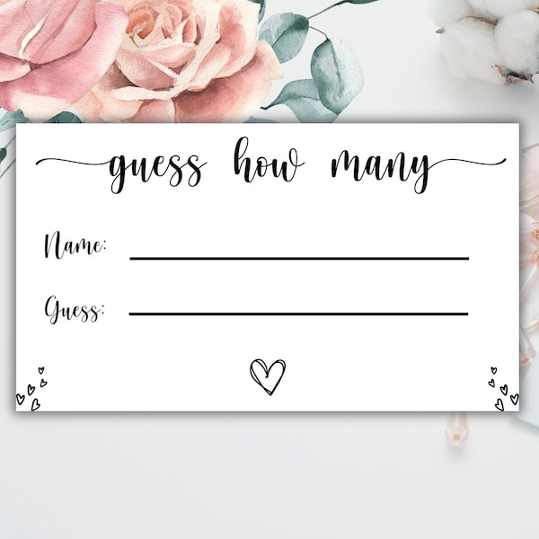 Guessing Game Cards - Guess How Many Game Cards - Printable Guess Cards - Bridal Shower Guessing Game - Guess How Many Game Card Download