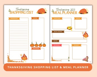 Thanksgiving Meal Planer: Urlaubs-Einkaufsliste (Instant Download)