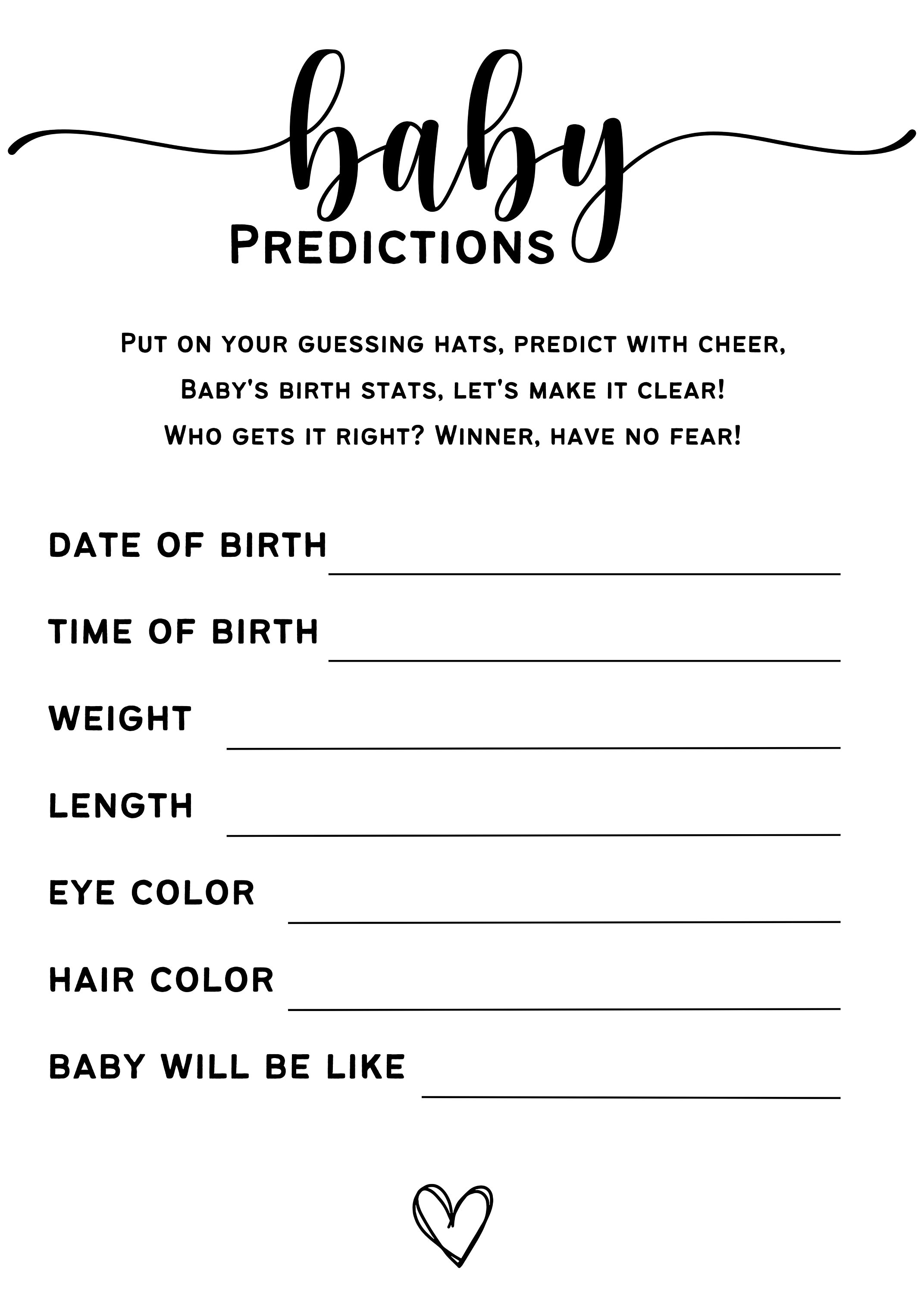 Baby Predictions, Printable Minimalist Baby Shower Game, INSTANT ...