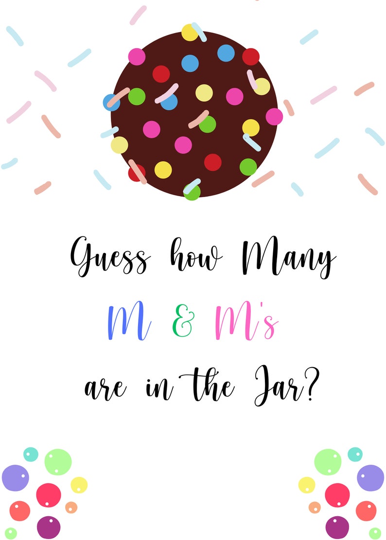 Guess How Many M&amp;m's Game Printable, Baby Shower Games, Gold Confetti ...