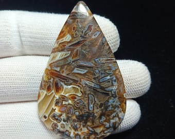 Turkish Stick Agate Pear Cabochon: Natural Loose Gemstone (60x38x4mm, 71.85Cts)