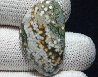 Orbicular Ocean Jasper Cabochon: Freeform Gemstone (31x8x5mm)