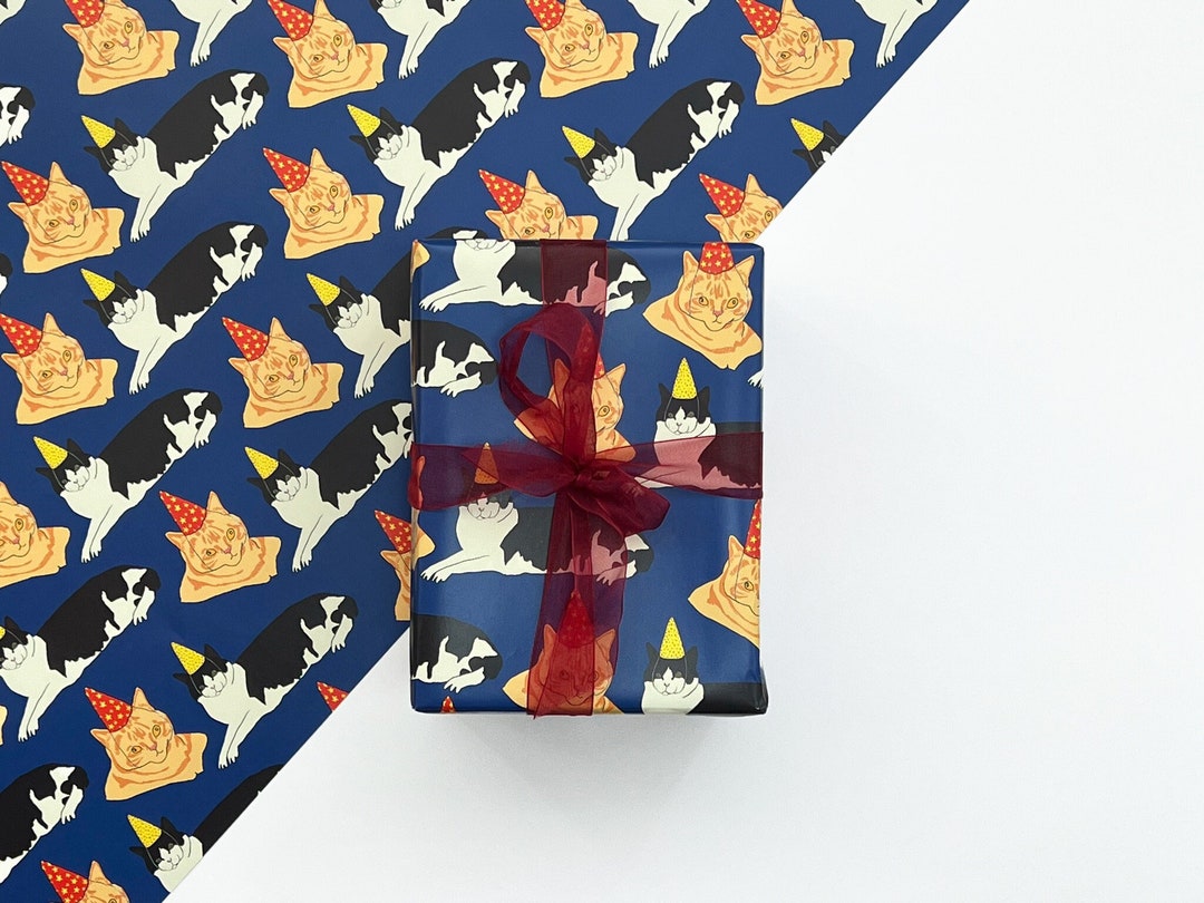 Funny Cute Cats Birthday Wrapping Paper Leonard and Louis Black and