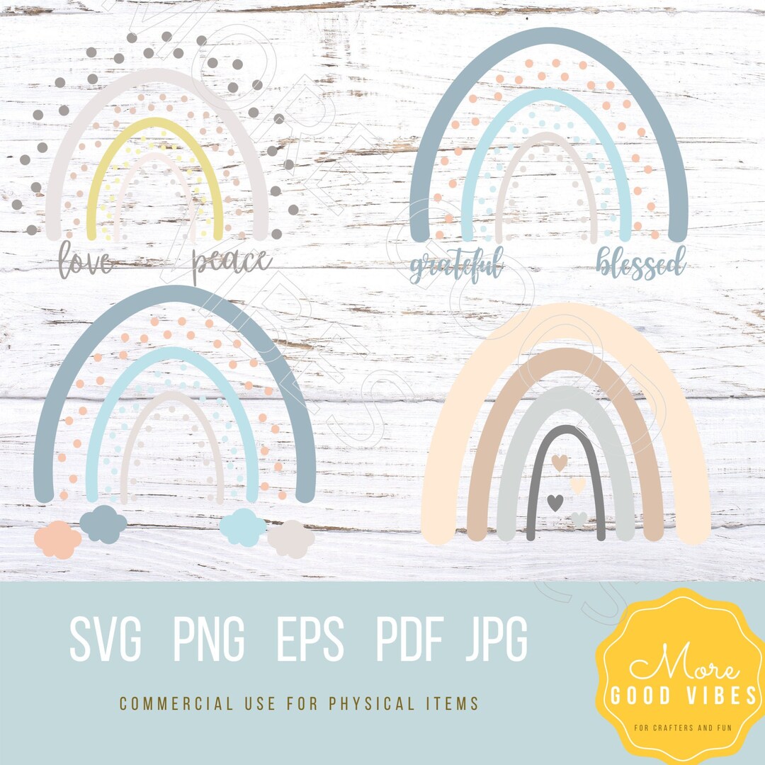 Boho Rainbow Drawn by Hand SVG PNG Digital Download Clipart Bundle for ...