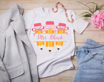 Back to School Teacher T-Shirt Bundle, Principal or Para name tees, teacher gifts, Customized Grade Tshirt, 2024 Coquette Bows, Boho, Retro