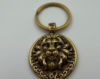 Leo Zodiac Keychain Brass Astrology Pendant Ring Celestial Horoscope Symbol Accessory