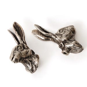 German Silver Forest Hare Cabinet Knob Woodland Rabbit Drawer Pull Handmade Furniture Hardware Rustic Decor.