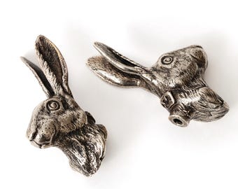 German Silver Forest Hare Cabinet Knob Woodland Rabbit Drawer Pull Handmade Furniture Hardware Rustic Decor.
