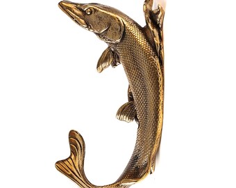 Brass Pike Wall Hook, Fisherman Gift, Northern Fish Decor, Rustic Cabin Organizer, Lake House Coat Hanger, Angler Storage