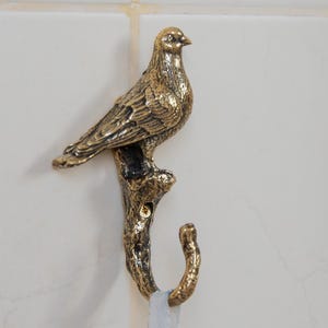 Brass Pigeon Wall Hook Bird Coat Hanger Decorative Entryway Hardware Rustic Decor.