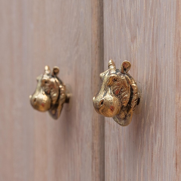 Brass Hippo Furniture Handle – Unique Animal-Shaped Cabinet Knob for Drawers, Cabinets, and Home Decor.