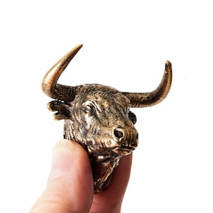 Brass Bull Cabinet Knob Handmade Animal Drawer Pull Rustic Western Farmhouse Furniture Hardware.