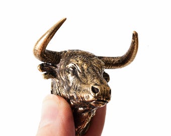 Brass Bull Cabinet Knob Handmade Animal Drawer Pull Rustic Western Farmhouse Furniture Hardware.