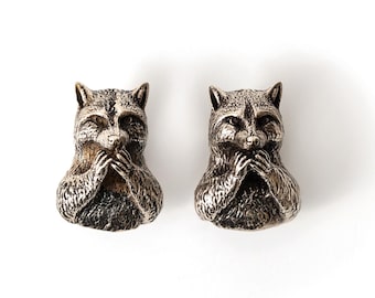 Raccoon Cabinet Knob Neusilber German Silver Furniture Pull Woodland Animal Decorative Drawer Hardware Vintage.