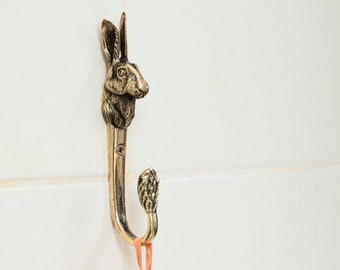 Gancho de pared de latón con forma de conejo para decoración del hogar con temática de bosque. Perchero decorativo con forma de animal.