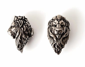 German Silver Lion Cabinet Knob Neusilber Drawer Pull Majestic Furniture Hardware Sculptural Decorative Accent.