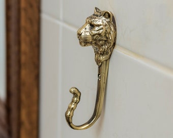 Brass Tiger Wall Hook, Animal Coat Hanger, Jungle Decor, Handmade Home Accent.