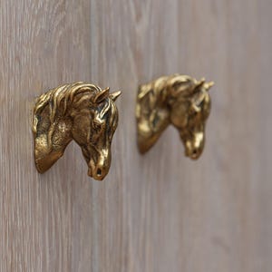 Brass Horse Cabinet Handle, Animal Drawer Pull, Equestrian Furniture Hardware.