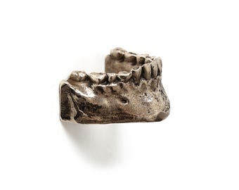 Nickel Silver Jaw Cabinet Knob Gothic Drawer Pull Unique Furniture Hardware Primitive Decor Gift Collectible.