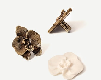 Brass Orchid Blossom Drawer Handle, Cabinet Hardware