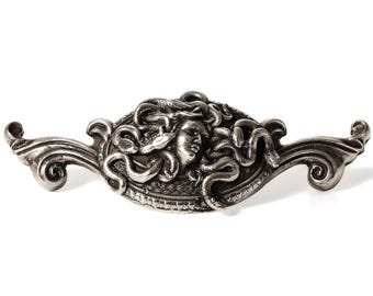 Medusa Gorgon Cabinet Pull Mythological NickelSilver Handmade Gothic Furniture Hardware Decorative Drawer Handle.