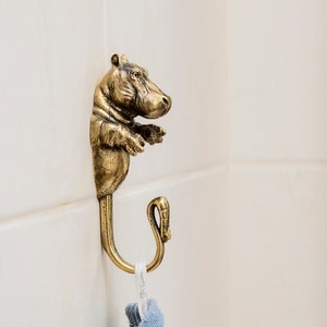 A wall hook for clothes is made of brass in the form of a hippopotamus, a wall hanger in the bathroom, in the children's room,Backpack hook