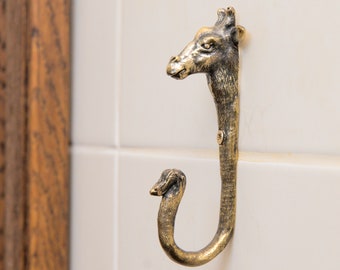 Brass Giraffe Wall Hook, Animal Coat Hanger, Safari Decor, Handmade Home Accent
