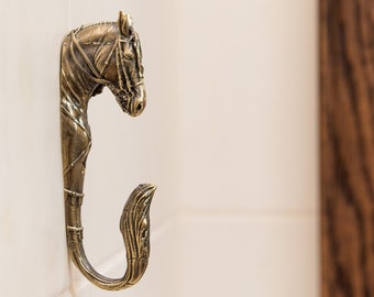 Solid Brass Horse Wall Hook, Equestrian Decor