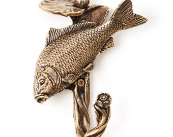 Solid Brass Carp Wall Hook Handmade Rustic Lake House Decor Fisherman Gift Entryway Organizer